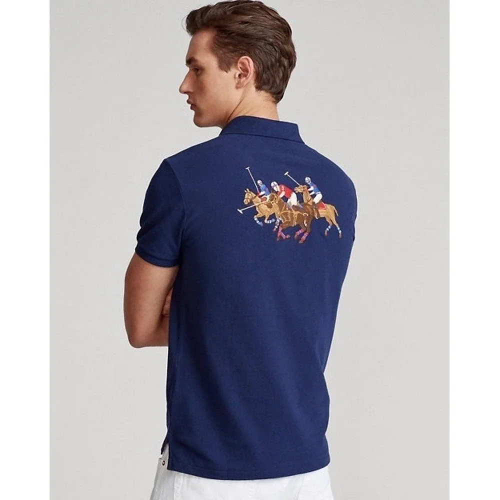 Polo Ralph Lauren Costume Slim Fit Triple Pony Polo Shirt Navy XL